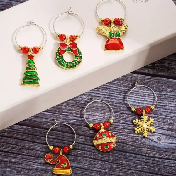 christmas wine glass charms metal