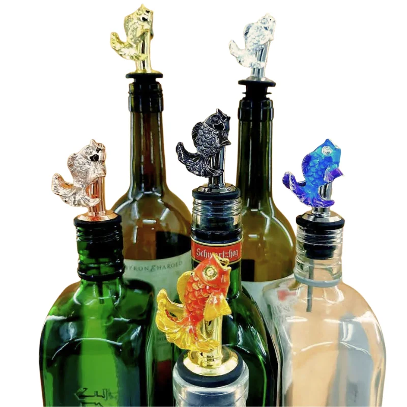metal fish bottle wine pourer